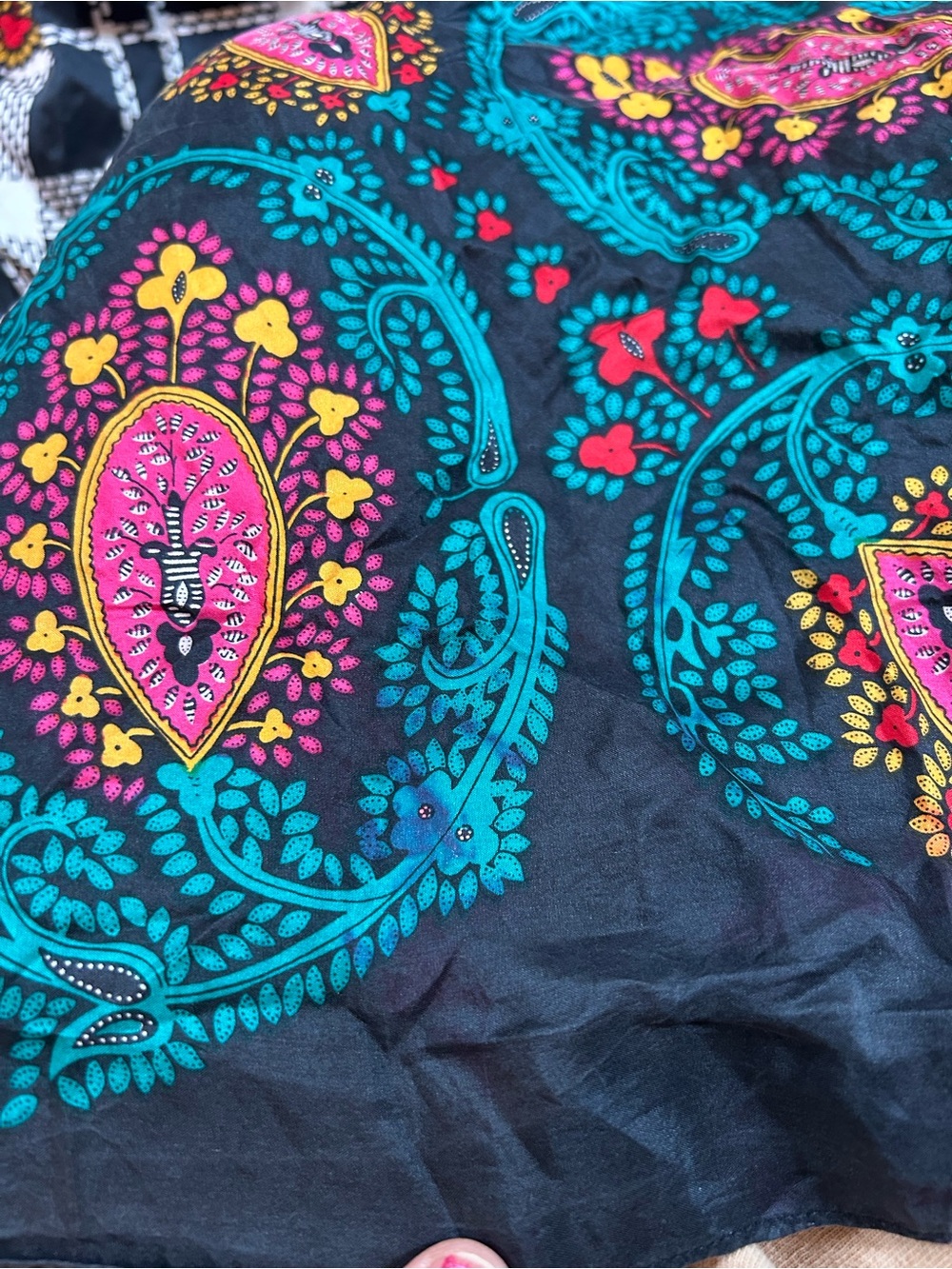 Diane Von Furstenberg Navy Scarf with Pink and Teal Floral Medallions - Picture 8 of 8
